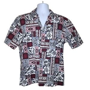 Vintage 80s Short Sleeve Hawaiian Aloha Shirt Mens Size M Red Tapas